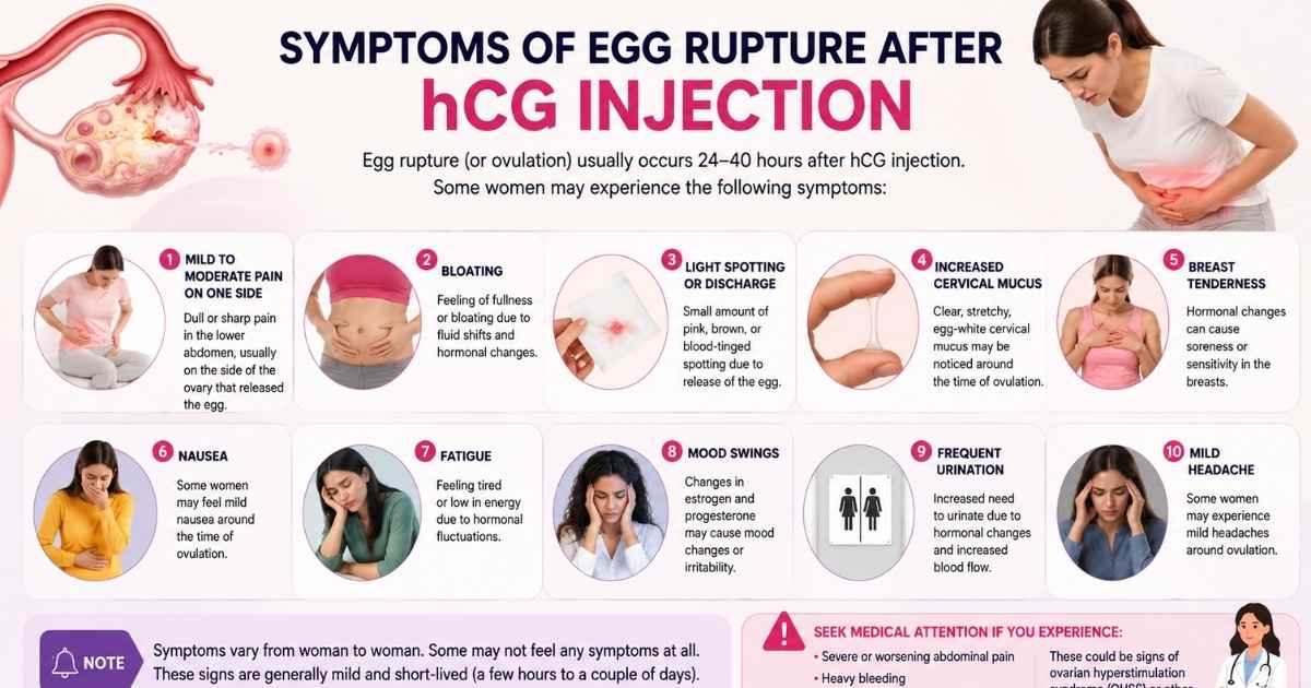 symptoms of egg rupture after hCG injection